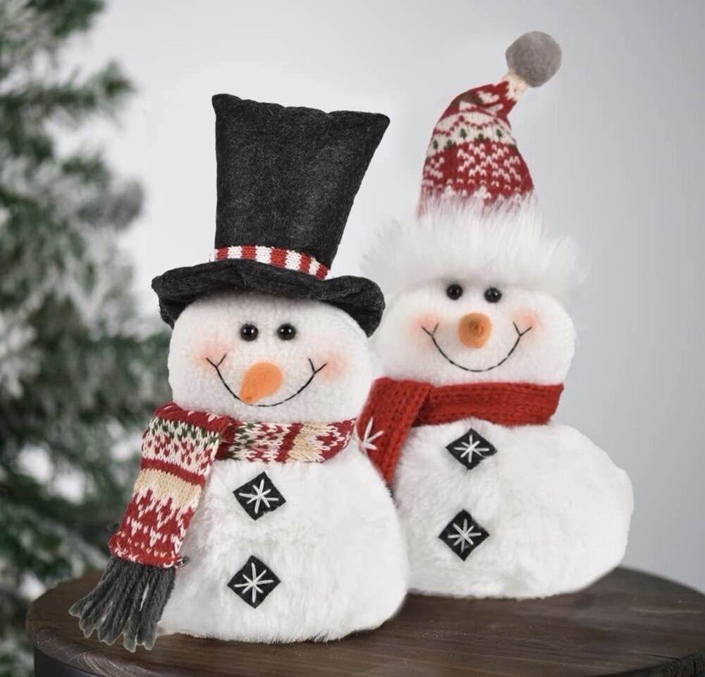 Pair Of Plush Snowmen Christmas Decor Weighted Base New